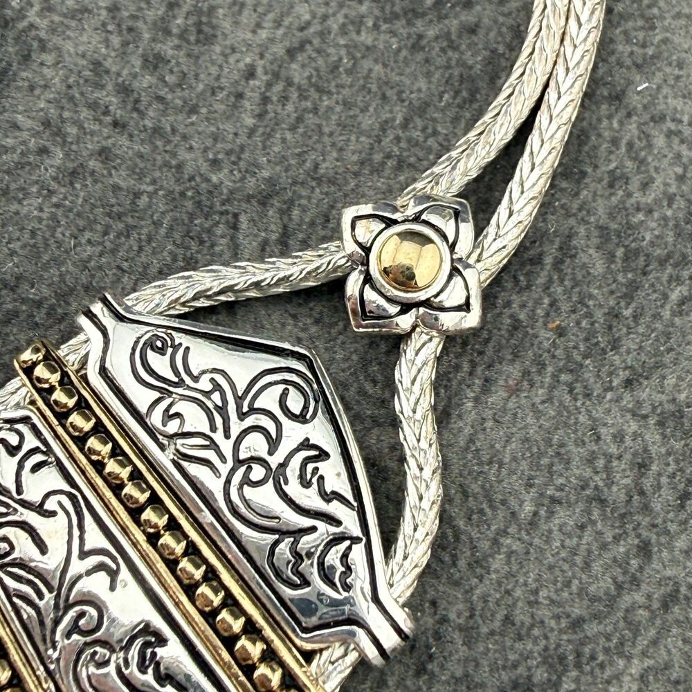 Vintage Monet Silver-Gold-Tone Etruscan Style Bib Collar Necklace Boho Tribal - Picture 7 of 14